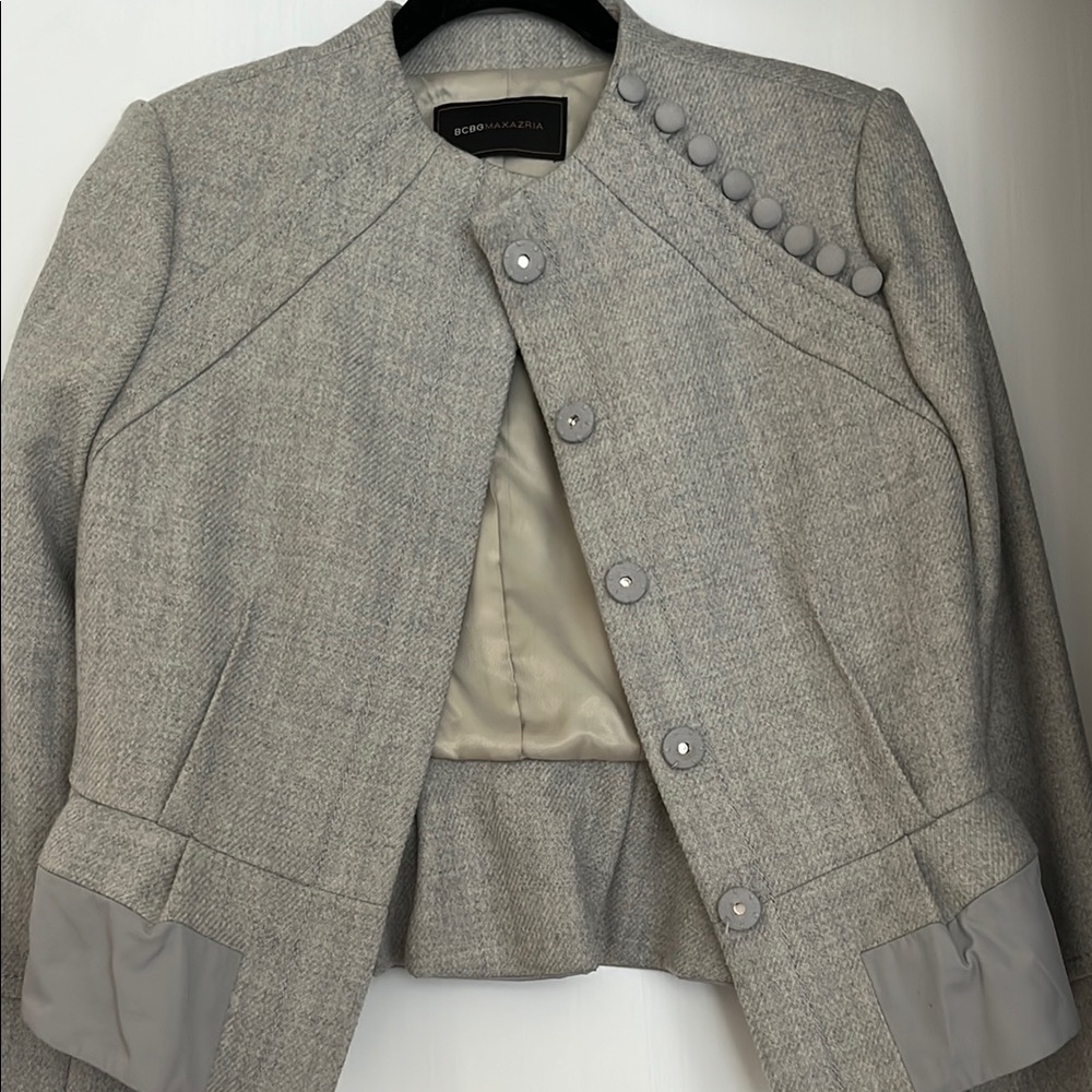 BCBGMaxAzria Gray Blazer with Peplum Detail